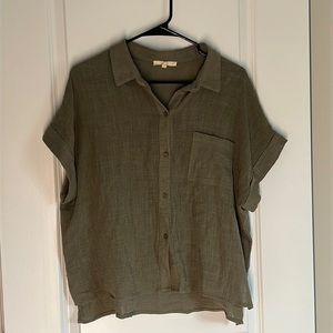 Olive green Linen Button Up Blouse